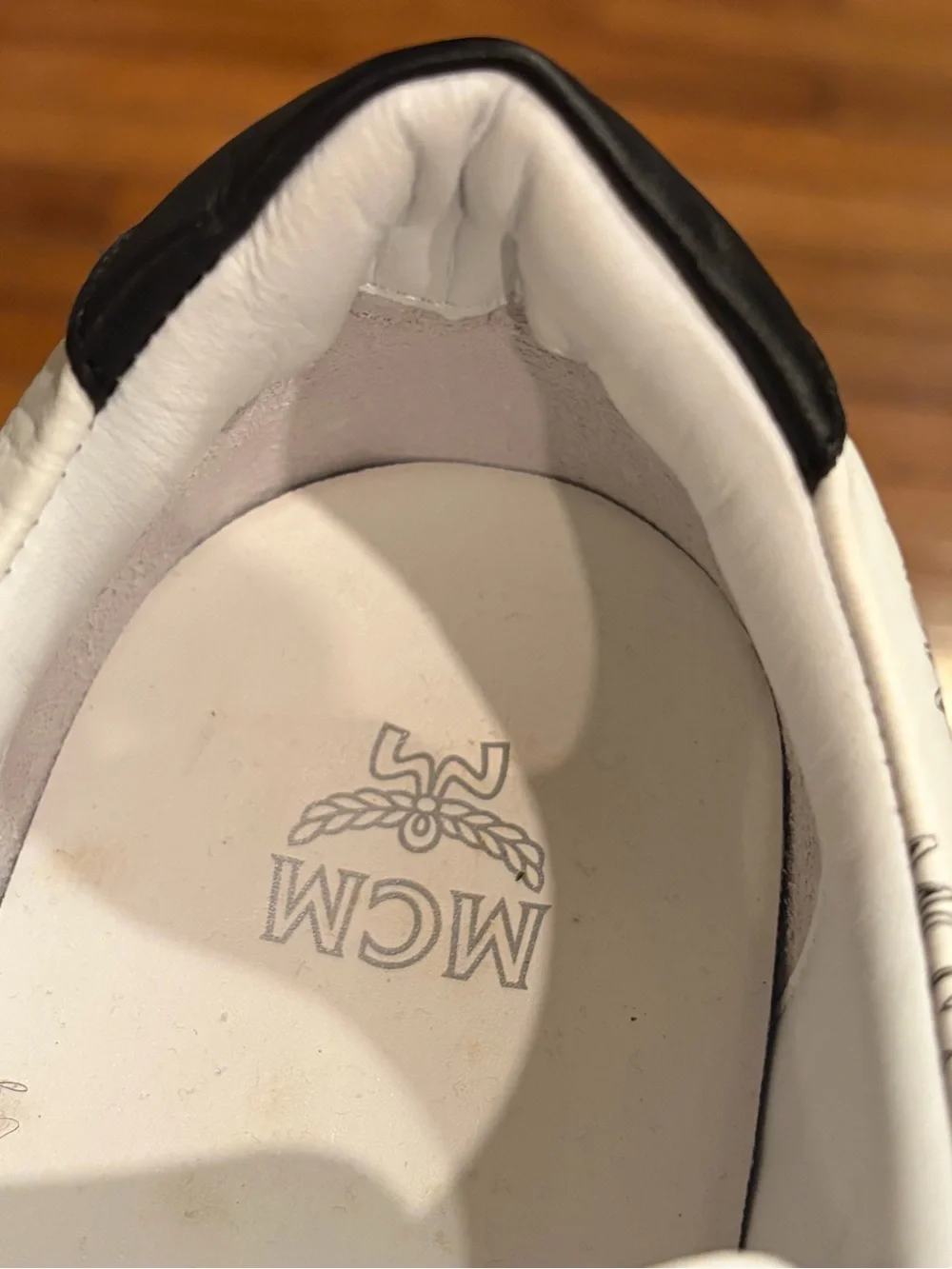 MCM White Low-Top Logo Panel Sneakers with Black Heel Tab